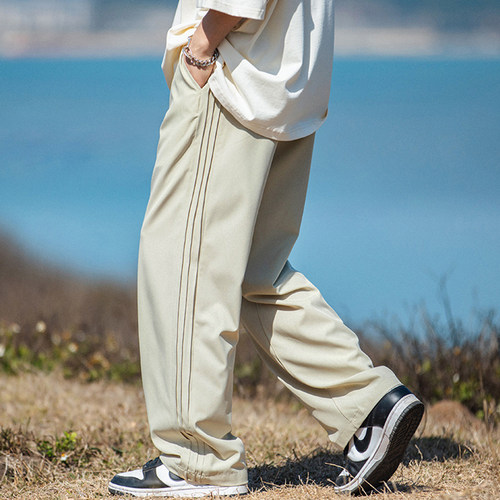 SAMBO 小众设计冰丝休闲裤男款夏薄款空调裤轻薄纯色抽绳直筒长裤