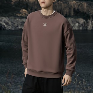 阿迪达斯三叶草运动卫衣男款冬季加绒加厚圆领内搭长袖无帽外套