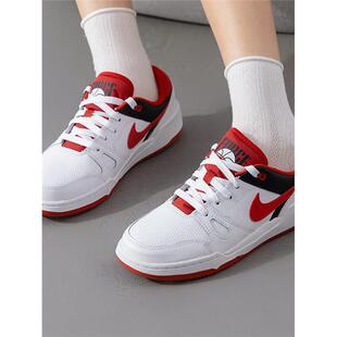 NIKE耐克白红色低帮板鞋鞋子简版空军一号女鞋新款轻便运动鞋