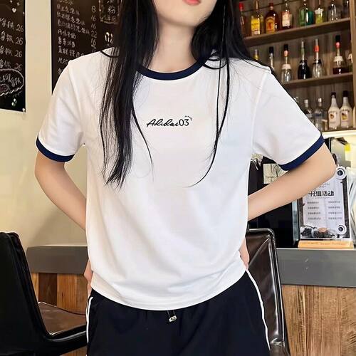 阿迪达斯白色T恤女夏季新