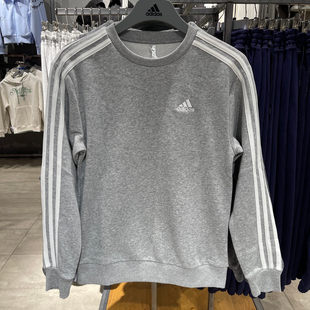 阿迪达斯灰色女子卫衣简约运动休闲服防风加绒保暖加厚套头衫外套