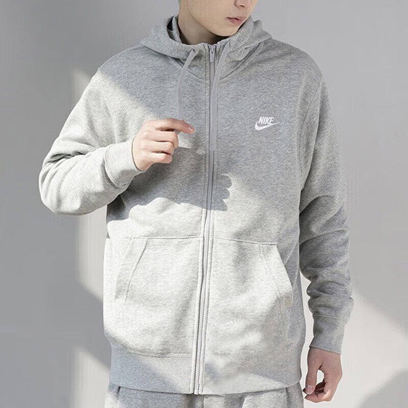 耐克NIKE女款灰色拉链外套运动休闲连帽防风针织夹克卫衣男BV2649