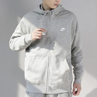 耐克NIKE女款灰色拉链外套运动休闲连帽防风针织夹克卫衣男BV2649