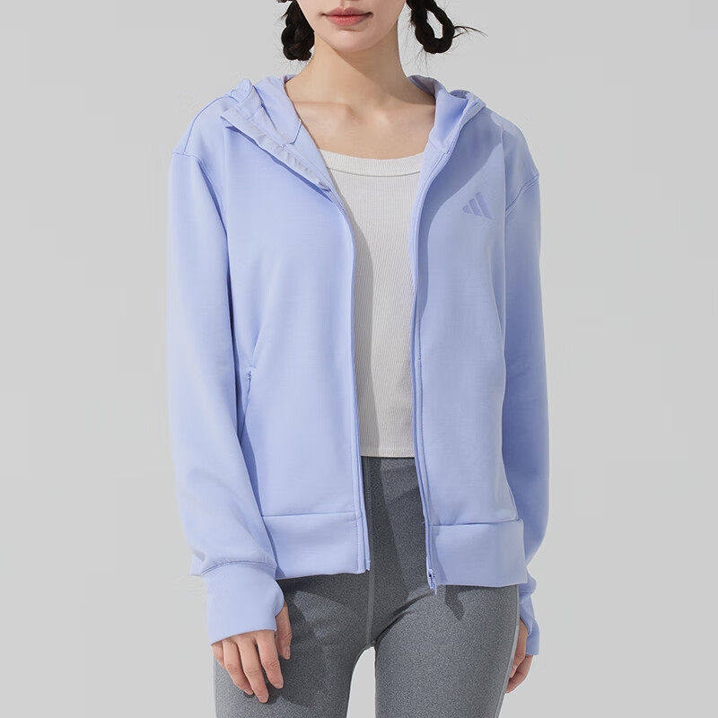 阿迪达斯紫色女装外套运动服宽松时尚休闲健身连帽户外夹克开衫