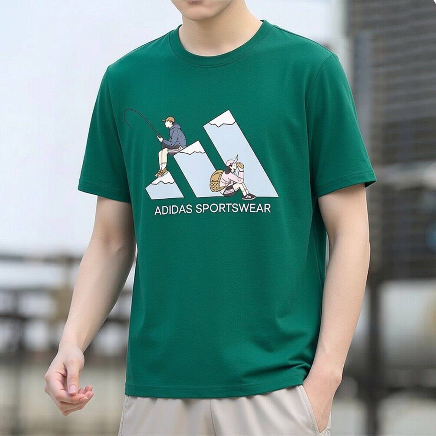 Adidas短袖T恤男士夏季绿