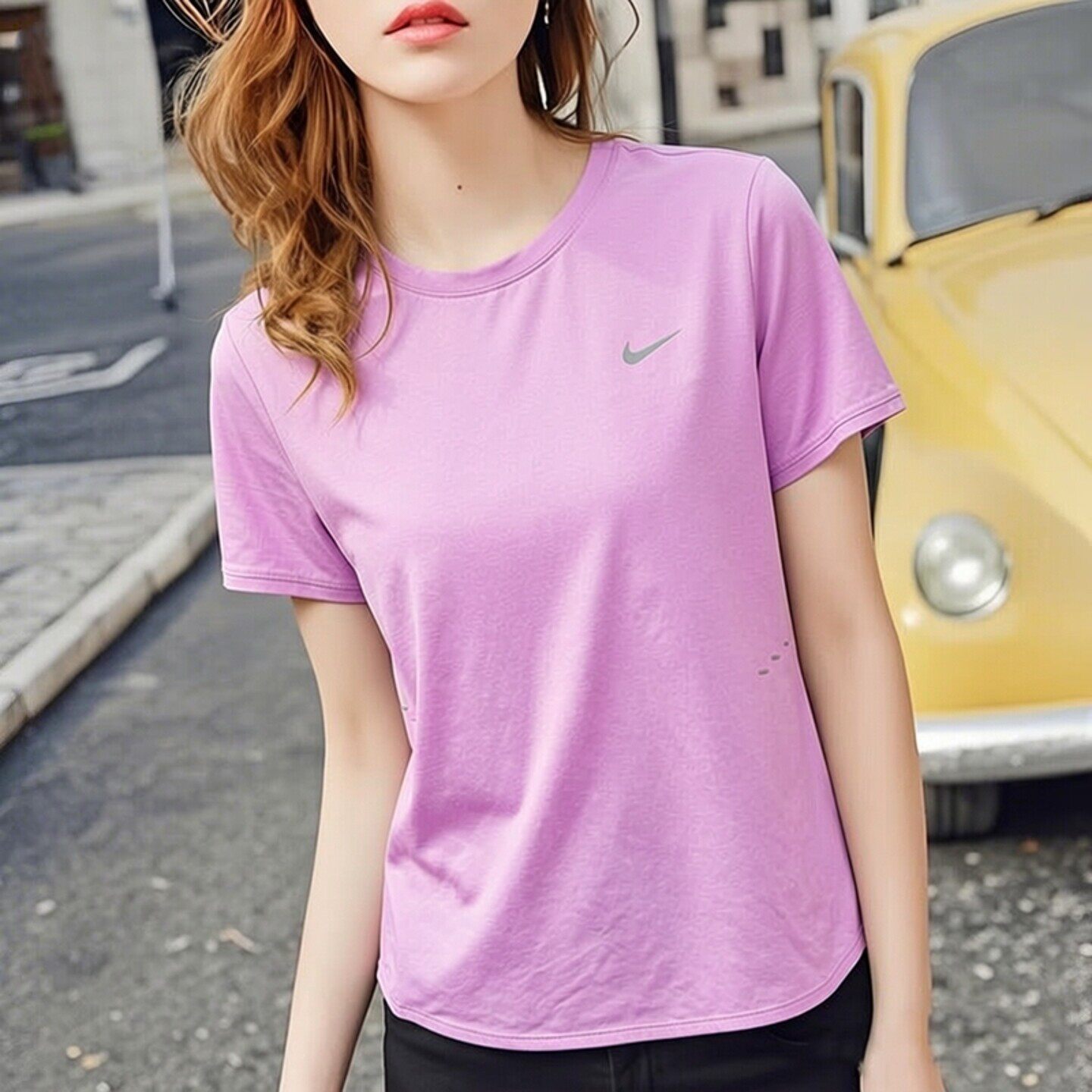 Nike耐克紫色冰丝T恤女士速干短袖新款跑步运动服健身训练上衣潮