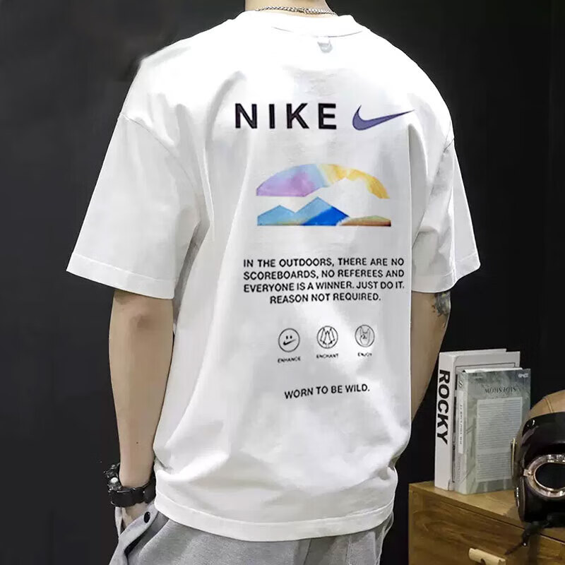 Nike耐克正品正品印花短袖男士跑步上衣宽松半袖夏季新款运动T恤