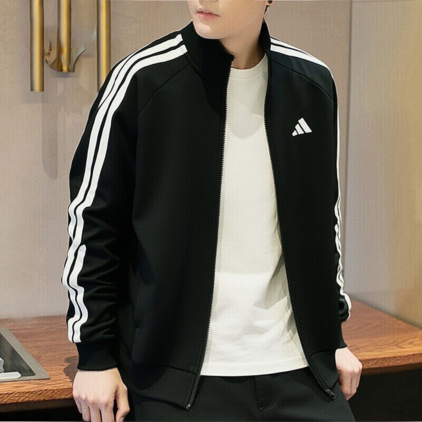 阿迪达斯棒球服男秋季新款宽松篮球训练复古防风针织美式立领外套