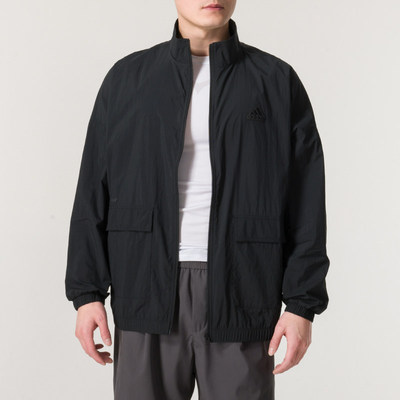 阿迪达斯黑色薄款夹克男秋季新款运动服宽松男士梭织外套IT3954