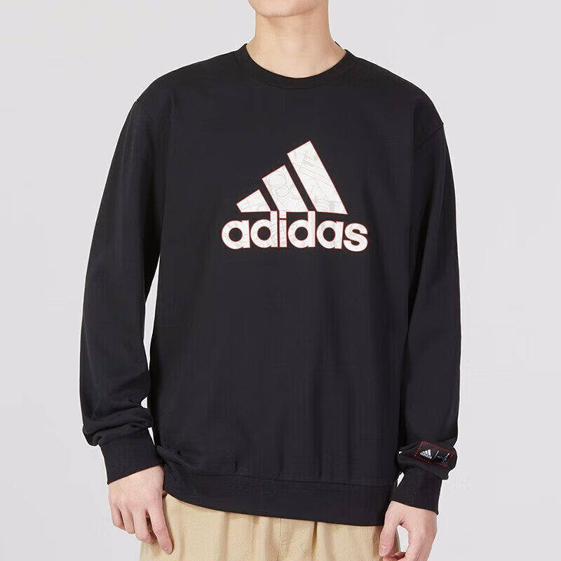 adidas阿迪达斯卫衣男装春季新款黑色休闲上衣正品打底衫男士外套
