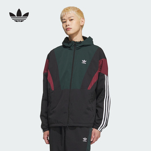 adidas阿迪达斯三叶草风衣外套2025春男漏斗领撞色连帽夹克KC3125