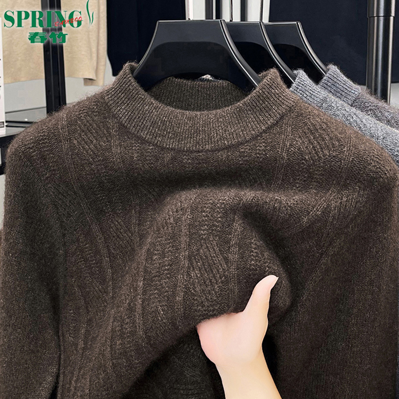 极寒春竹官方半高领100%山羊绒男