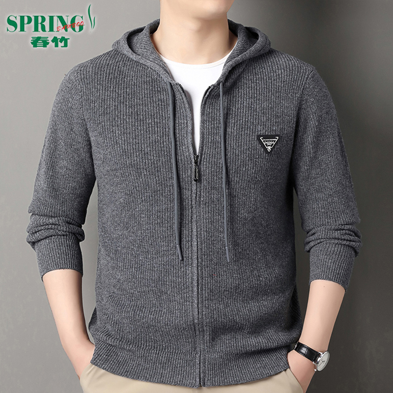 春竹山羊绒开衫男中青年时尚外套