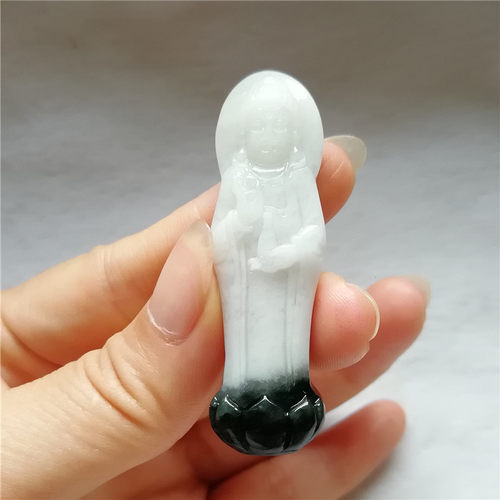 收藏玉器老坑独山玉观音菩萨吊坠南阳独玉挂件天然原石站观音玉佩