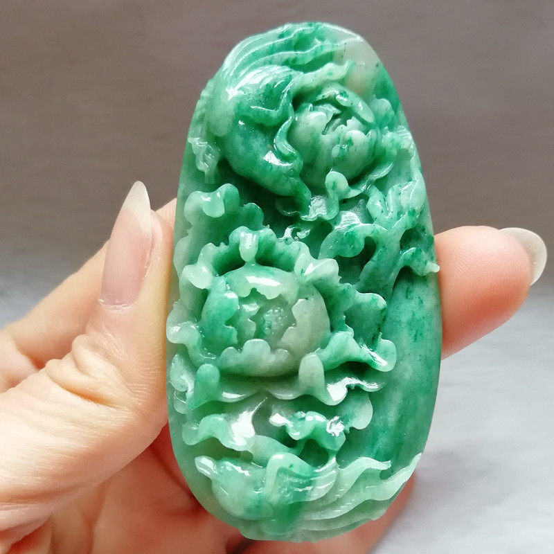 收藏天然南阳独山玉牡丹花吊坠独玉喜鹊挂件花开富贵玉佩牌子附证