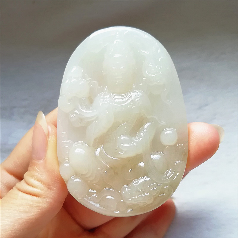 收藏天然玉石独山玉大牌子玉佩龙玉坠冰种独玉观音菩萨大挂件送证