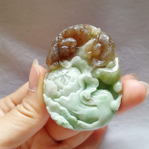 收藏天然独山玉生肖兔吊坠南阳独玉白菜玉坠玉佩挂件前途无量送证