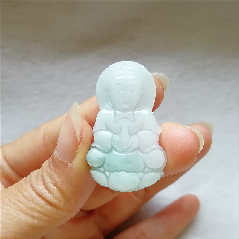 天然缅甸翡翠观音吊坠正品冰种笑佛男款玉佩玉石菩萨玉坠项链挂件