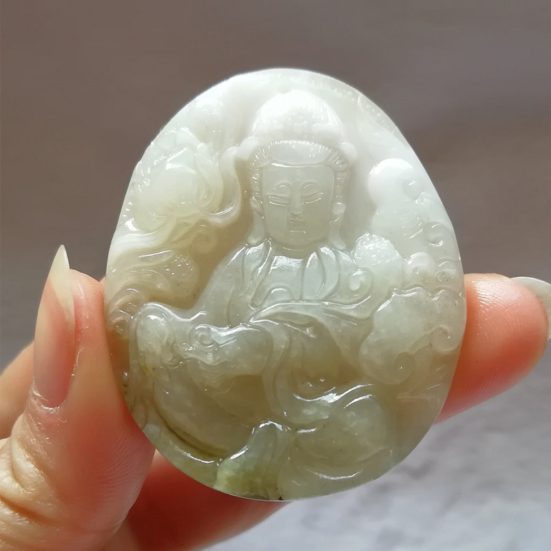 收藏天然玉石独山玉吊坠冰种独玉观音挂件南阳玉观音菩萨玉佩附证