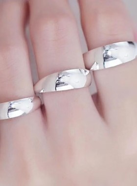 银戒指999纯银光面实心简约足银情侣对戒银戒子指环气质款