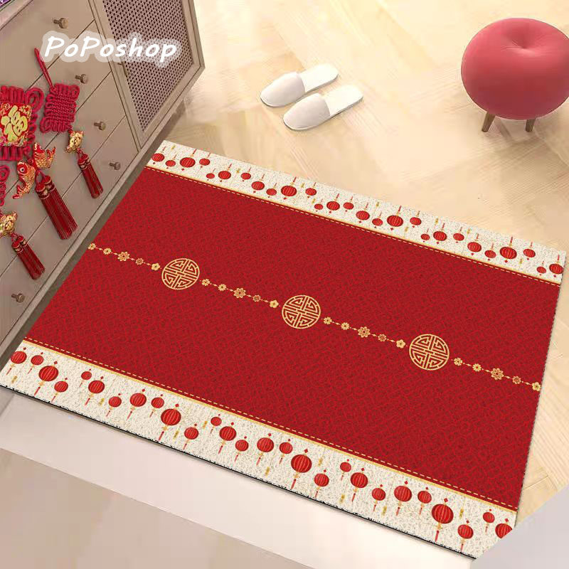 红色入门地垫中式过年喜庆高颜值方形室内房间玄关防滑耐脏地毯子,居家布艺,入户地垫,淘宝优惠券,粉丝福利购,淘宝优惠卷