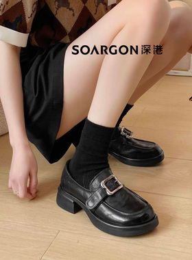 深港专柜2025秋季新款粗高跟浅口休闲百搭女士乐福鞋W1120C89436