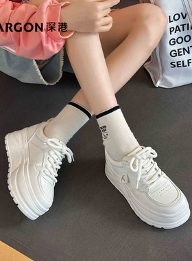 深港专柜2025秋季新款厚底浅口休闲系带舒适女士小白鞋W960Q89660