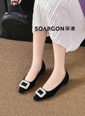 深港专柜2025秋季新款韩版气质方头浅口女士百搭单鞋子W599Q89656