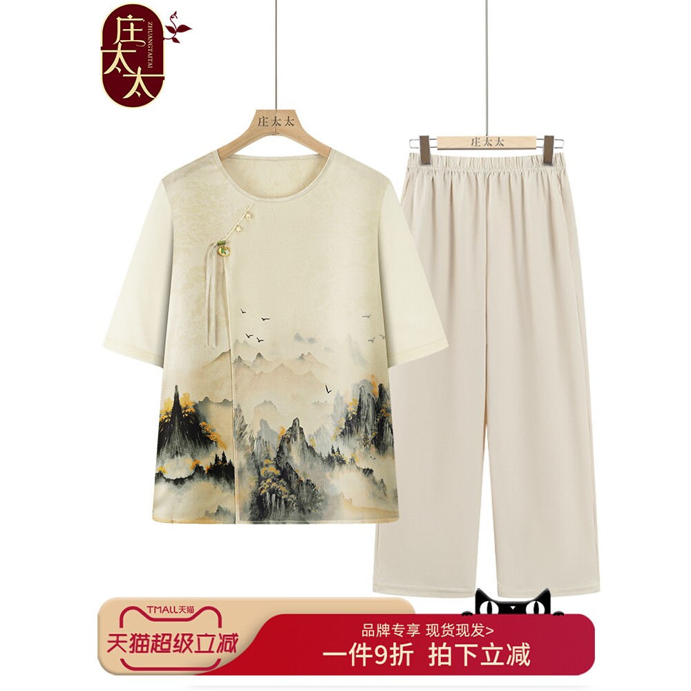 网红爆款奶奶夏装T恤雪纺衫中老年人夏装女妈妈小衫老人太太夏季