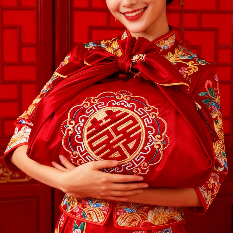 鹿鸣之喜包裹布结婚陪嫁包盆