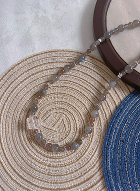 原创设计天然灰月光石男女项链