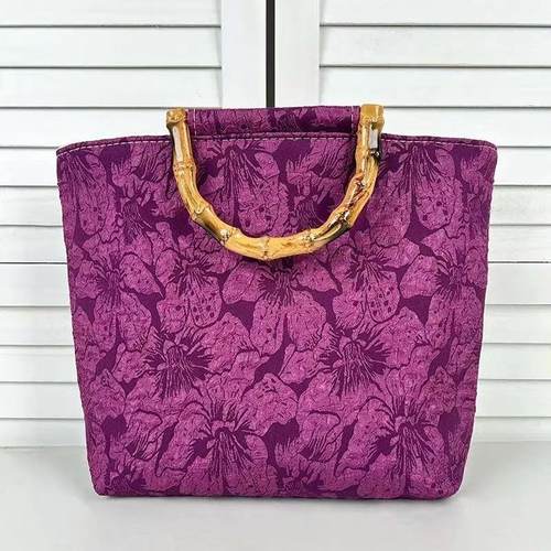 新款复古风双面图案刺绣竹节包