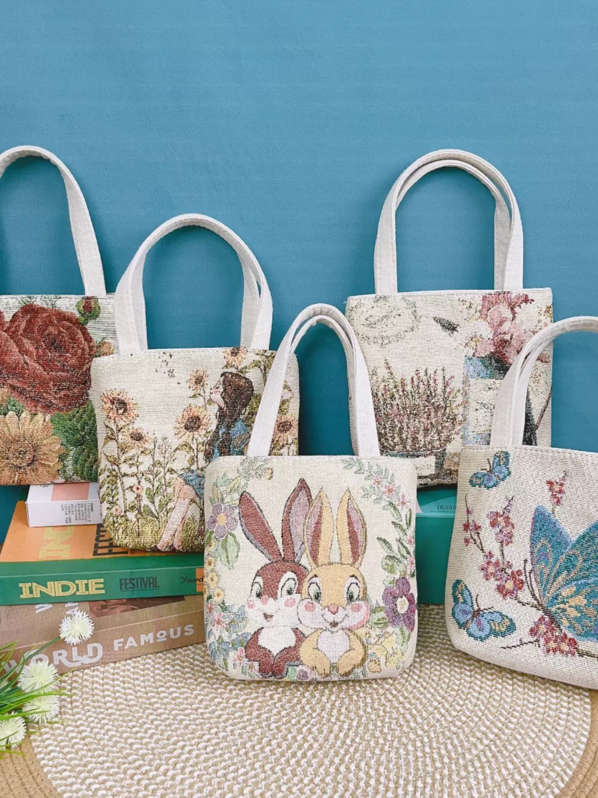 托特包刺绣绣花小手机包双面图案