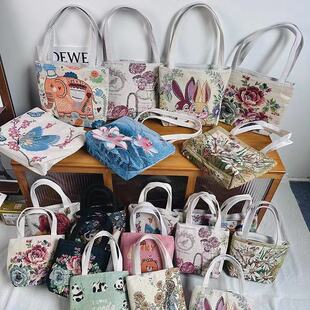 新款民族风帆布提花刺绣手机包卡通时尚文艺帆布包ins休闲手提包