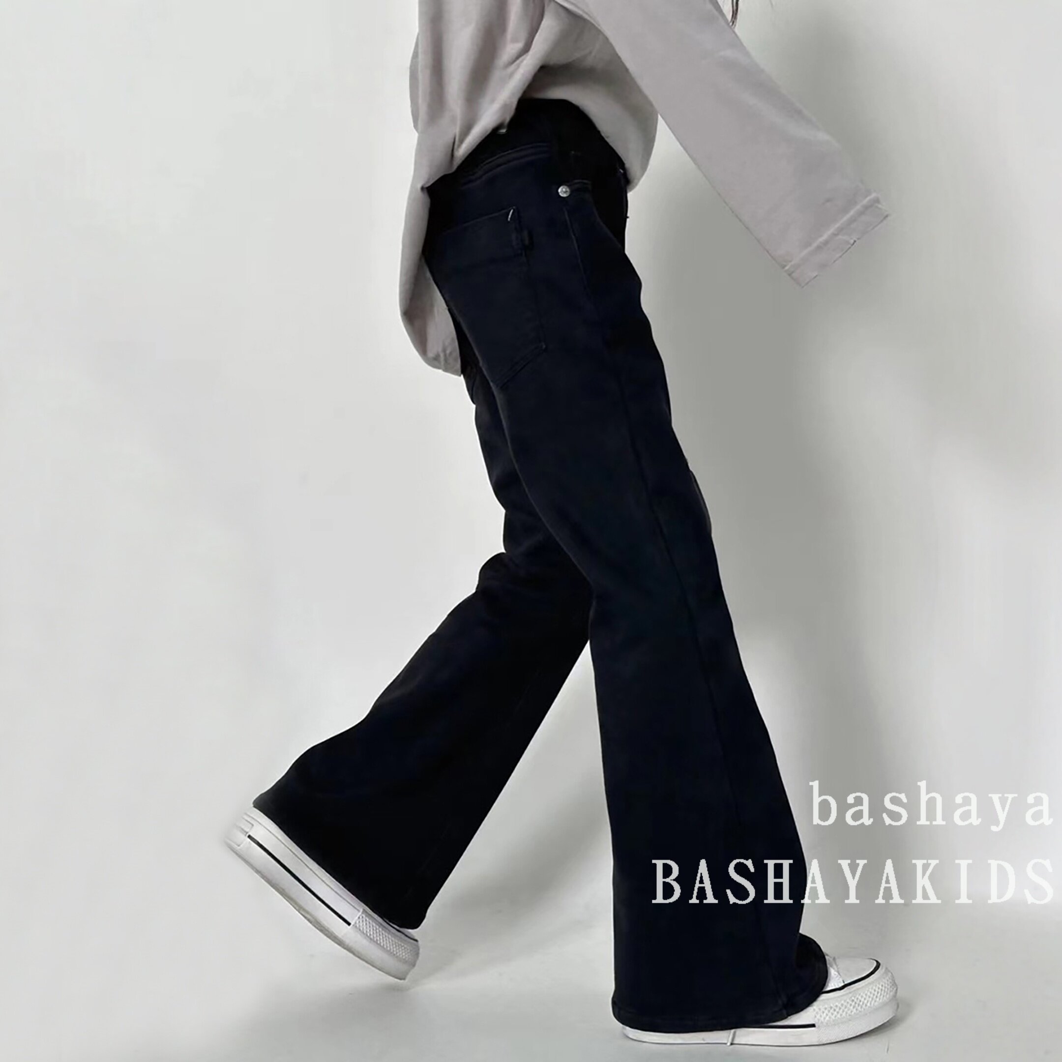 女童黑色加绒微喇牛仔裤2025新款女大童百搭喇叭长裤女大童阔腿裤