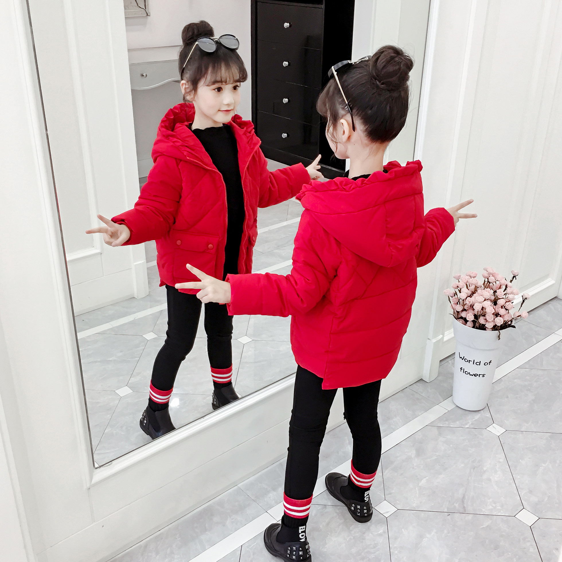 年服女童棉衣2026新款洋气棉袄加厚红色外套儿童女短款羽绒棉服冬