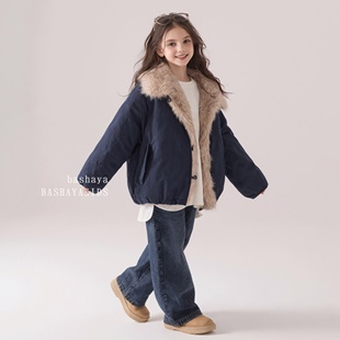女童加厚外套冬装2025新款儿童毛领棉服女孩宽松派克服冬季女大童