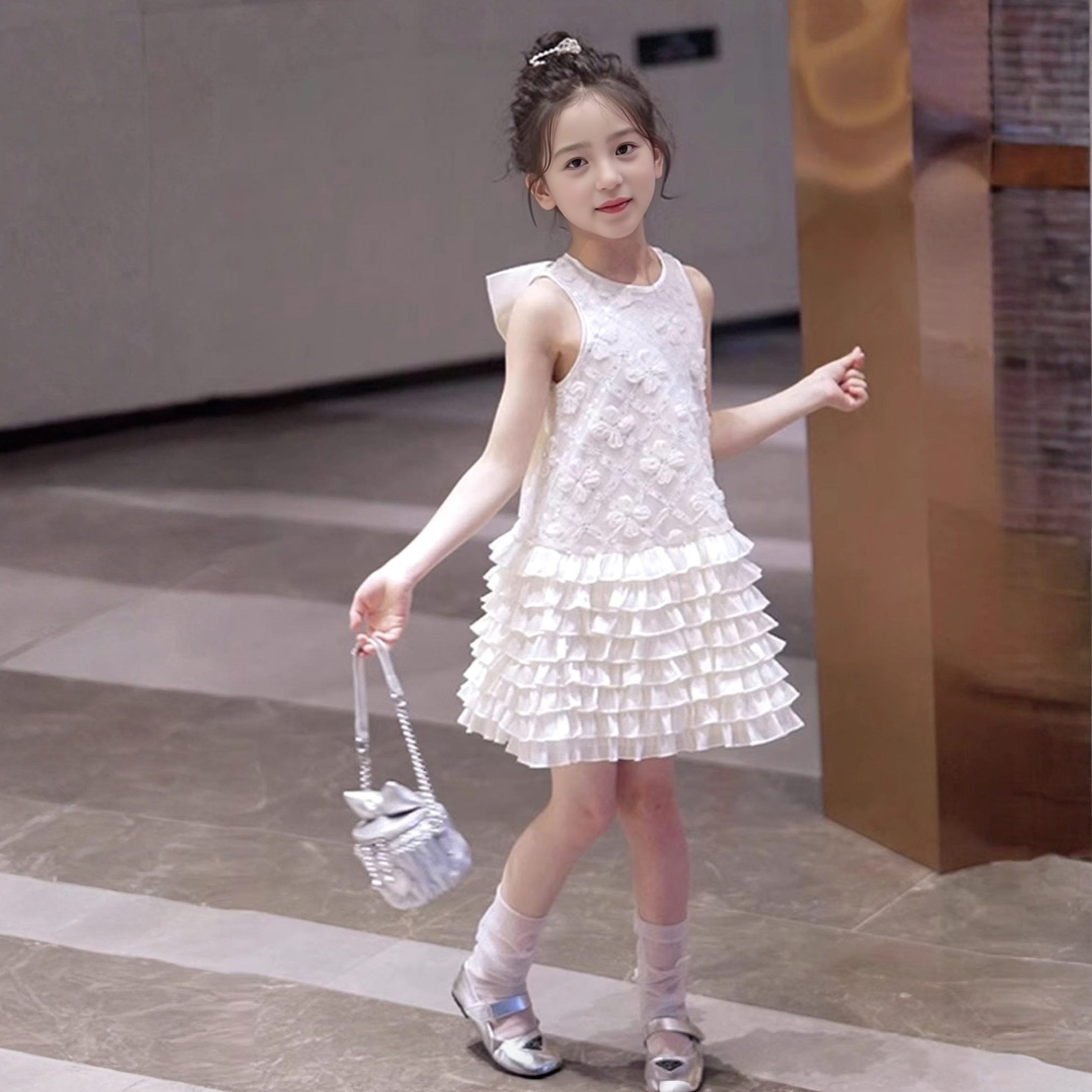 女童连衣裙夏季2025新款儿童洋气公主裙小女孩蝴蝶结生日礼服裙子