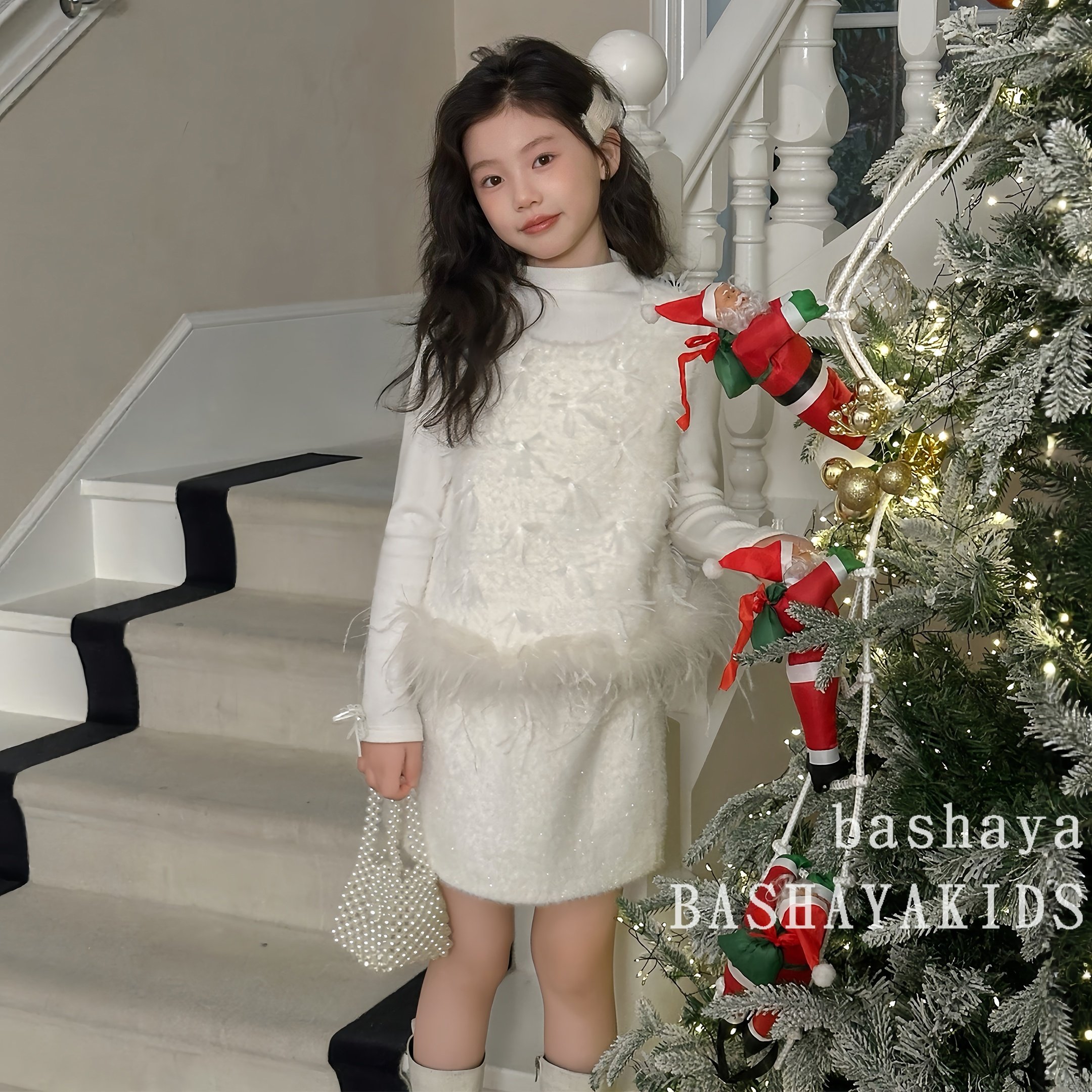 女童小香风毛绒两件套大童女装冬季洋气时髦马甲裙子衣服女孩冬装