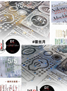 分装-DT社团底纹蕾丝月黑白提花背景TITLE手帐胶带拼贴咕卡贴纸