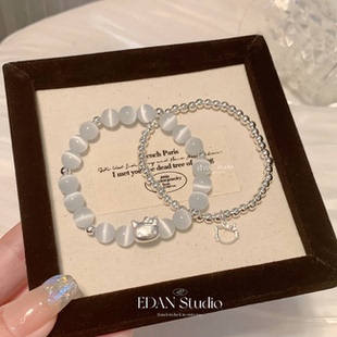 足银KT凯蒂猫猫眼石转运银珠手串轻奢精致手链闺蜜礼物女Kitty猫