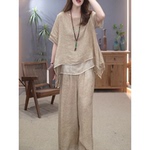 文艺复古棉麻套装女2026夏季新高档民族风宽松显瘦遮肚气质两件套