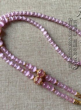 粉色猫眼石唐卡项链 金色泰国佛牌毛衣挂链 可定制其他款式
