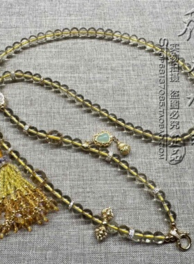 天然黄水晶毛衣唐卡项链金色泰国佛牌挂链可定制款式