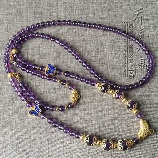 天然紫水晶项链金色泰国佛牌双层毛衣挂链可定制其他