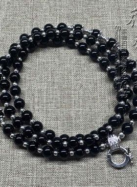 黑玛瑙唐卡项链银色泰国蝴蝶佛牌毛衣挂链可定做