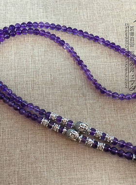 天然紫水晶毛衣唐卡项链银色泰国蝴蝶佛牌挂链 可订做其他款式