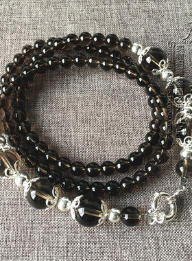 天然深色茶水晶唐卡毛衣项链S925泰银纯银配件泰国佛牌挂链可定制