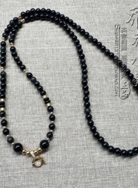 天然黑曜石唐卡毛衣水晶项链S925纯银镀金配饰泰国佛牌挂链可定制