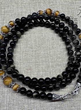 天然黑曜石金耀石虎睛石S925纯银配件唐卡项链泰国佛牌毛衣挂链